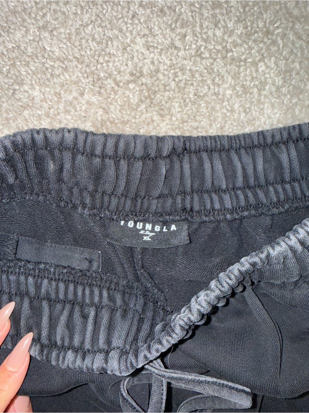 YoungLA Black Elastic Waist Cargo Sweatpants - Picture 3 of 4